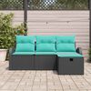 vidaXL Sofa Set with Cushion 4 pcs Black and Turquoise Poly Rattan
