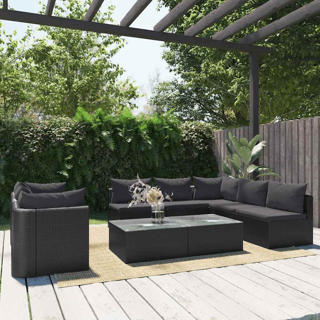 vidaXL 9 Piece Garden Lounge Set with Cushions Poly Rattan Black