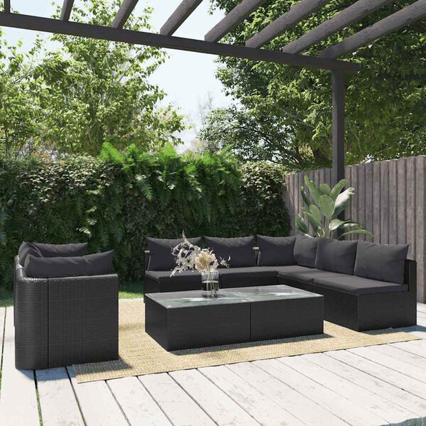 vidaXL 9 Piece Garden Lounge Set with Cushions Poly Rattan Black