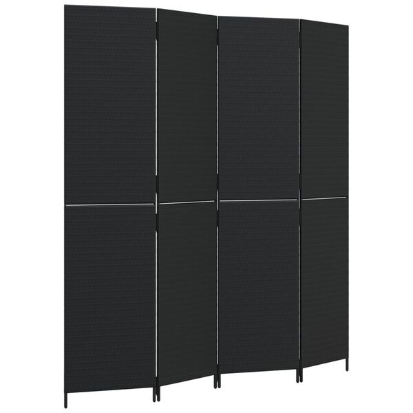 vidaXL Room Divider 4 Panels Black Poly Rattan