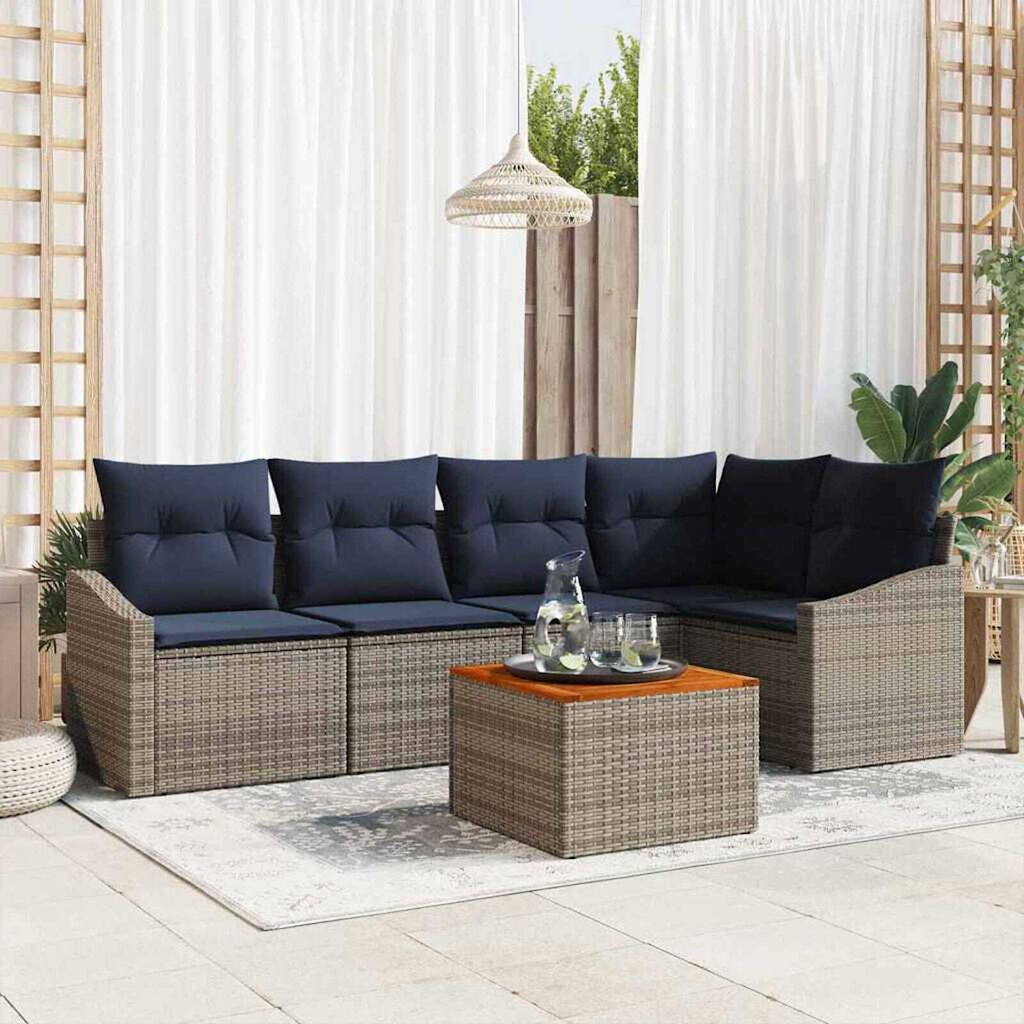 vidaXL Garden Sofa Set with Cushion 6 pcs Grey Poly rattan