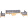 vidaXL 9 Piece Garden Lounge Set with Grey Cushions Solid Pinewood