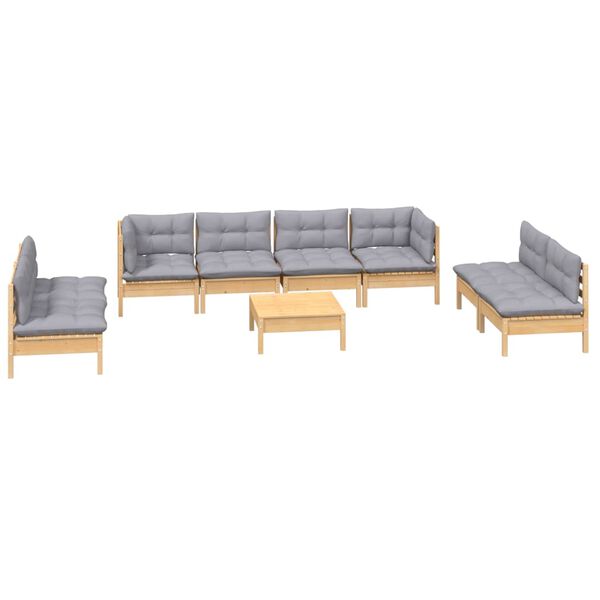 vidaXL 9 Piece Garden Lounge Set with Grey Cushions Solid Pinewood