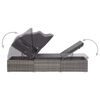 vidaXL Sun Lounger with Canopy and Cushion Poly Rattan Grey