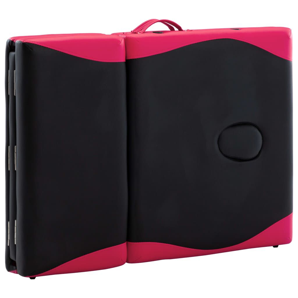 vidaXL Foldable Massage Table 4 Zones Wood Black and Pink