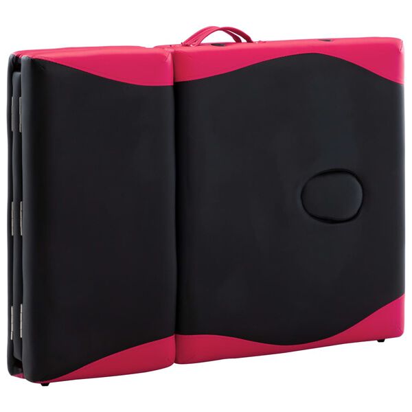 vidaXL Foldable Massage Table 4 Zones Wood Black and Pink