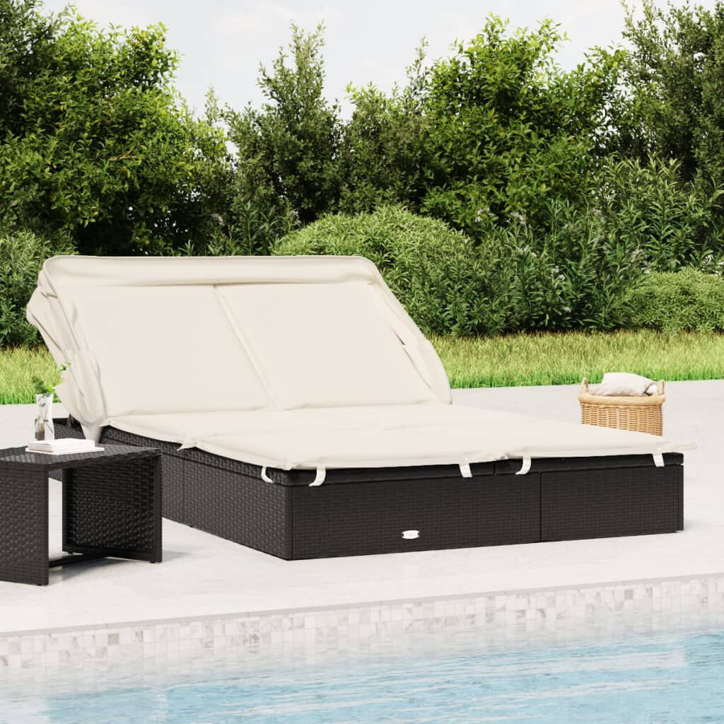 vidaXL 2-Person Sunbed with Foldable Roof Black 213x118x97 cm Poly Rattan
