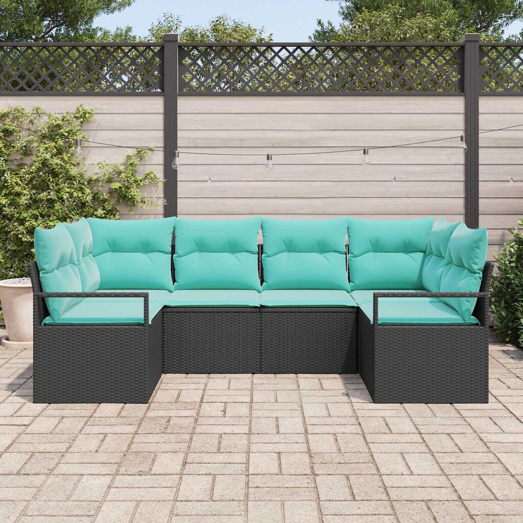 vidaXL 6 Piece Garden Sofa Set with Cushions Black Poly Rattan