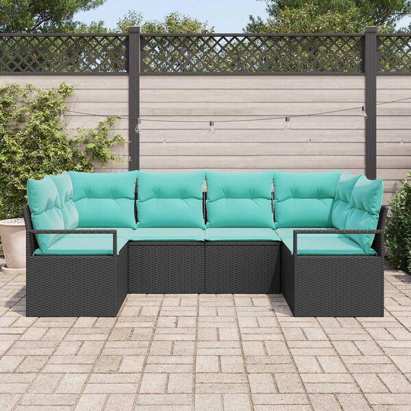 vidaXL 6 Piece Garden Sofa Set with Cushions Black Poly Rattan