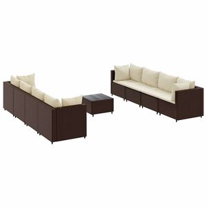 vidaXL 9 Piece Garden Lounge Set with Cushions Brown Poly Rattan