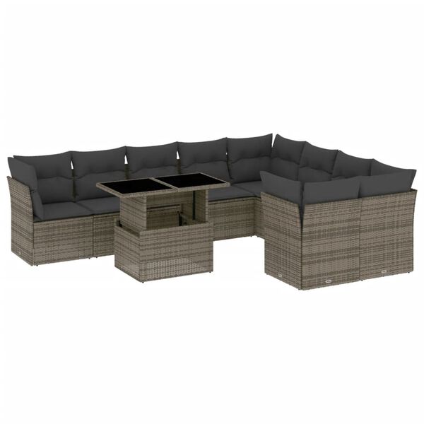vidaXL 10 Piece Garden Sofa Set with Cushions Grey Poly Rattan