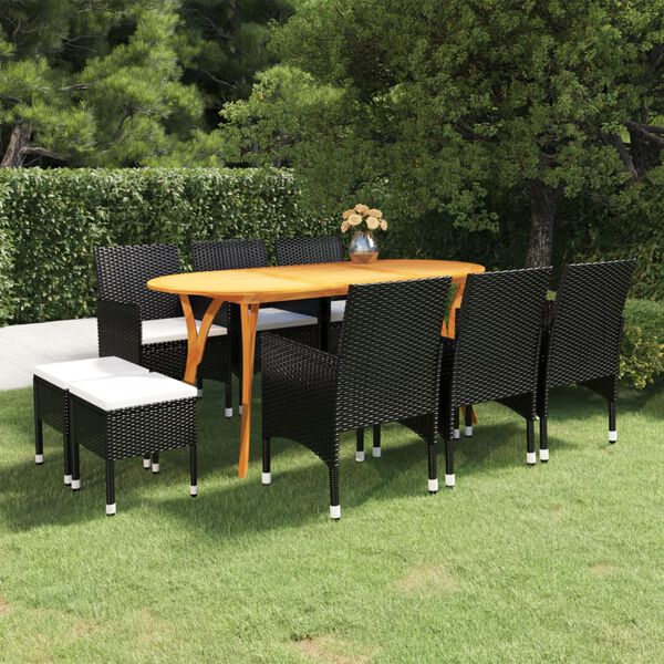 vidaXL 9 Piece Garden Dining Set Black