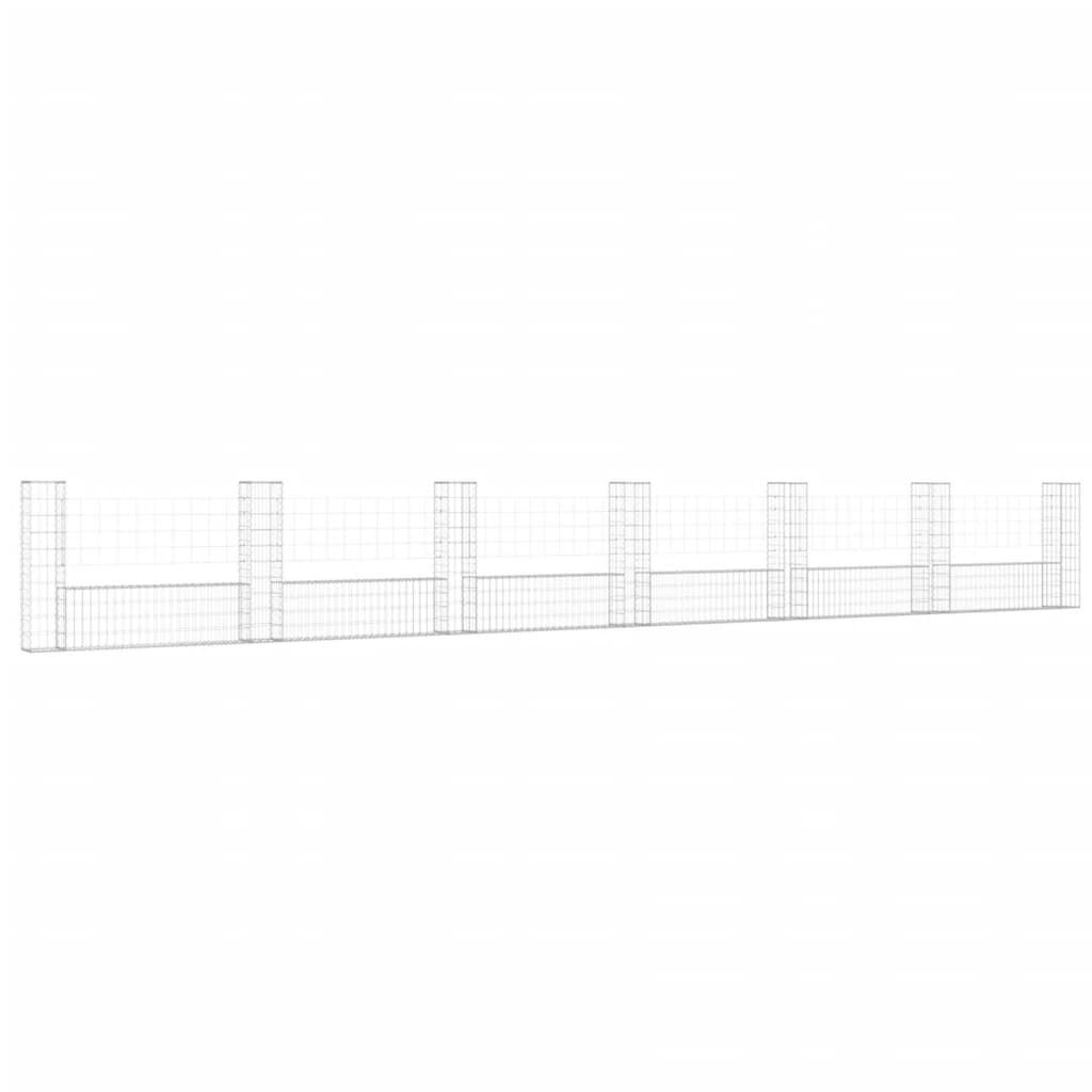 vidaXL U-shape Gabion Basket with 7 Posts Iron 740x20x100 cm