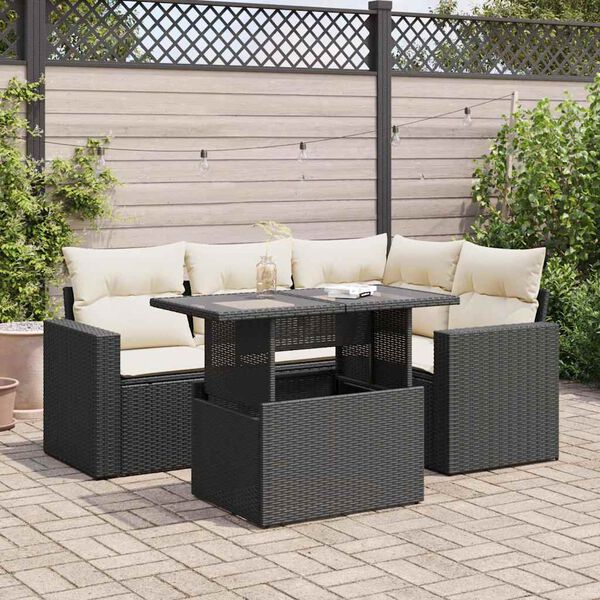vidaXL 5 Piece Garden Sofa Set with Cushions Black Poly Rattan