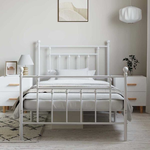 vidaXL Metal Bed Frame without Mattress with Footboard White 100x190cm