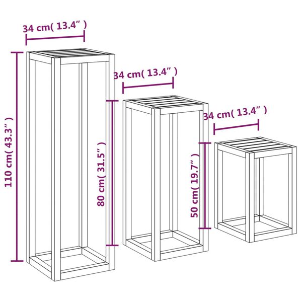 vidaXL 3 Piece Plant Stand Set Solid Wood Pine