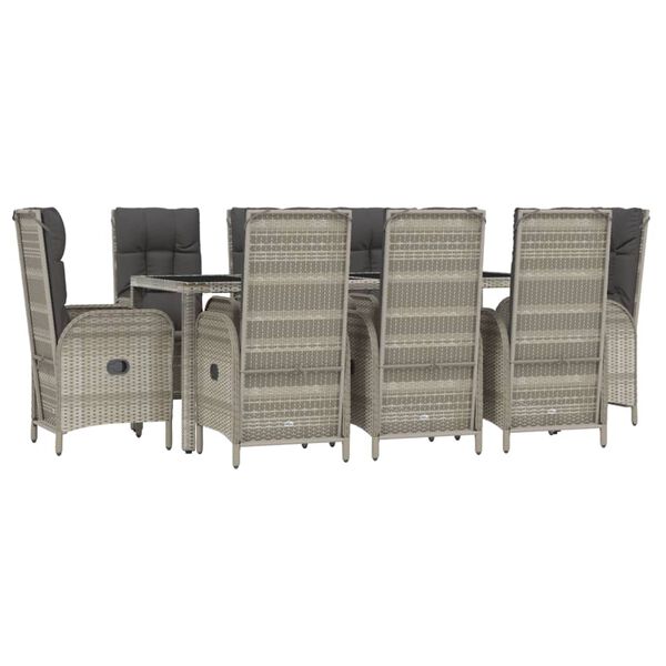 vidaXL 9 Piece Garden Dining Set with Cushions Grey Poly Rattan