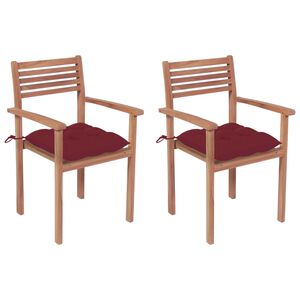 vidaXL Garden Chairs 2 pcs with Wine Red Cushions Solid Teak Wood