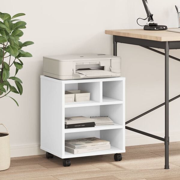 vidaXL Printer Stand with Wheels White 41x32x48 cm