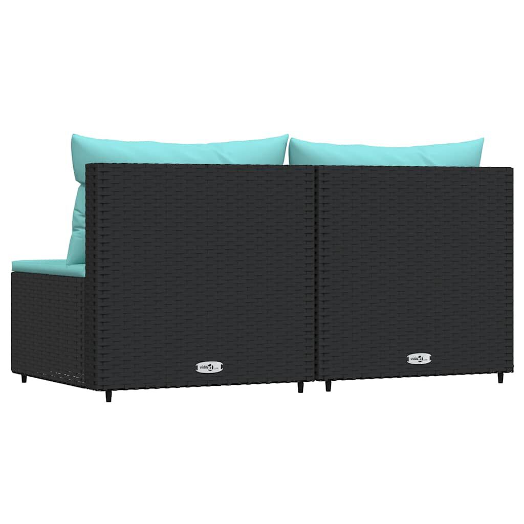 vidaXL Garden Middle Sofas with Cushions 2 pcs Black Poly Rattan
