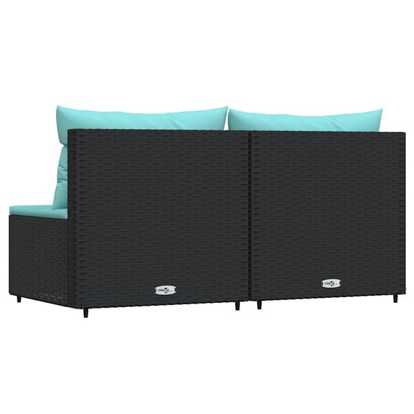 vidaXL Garden Middle Sofas with Cushions 2 pcs Black Poly Rattan