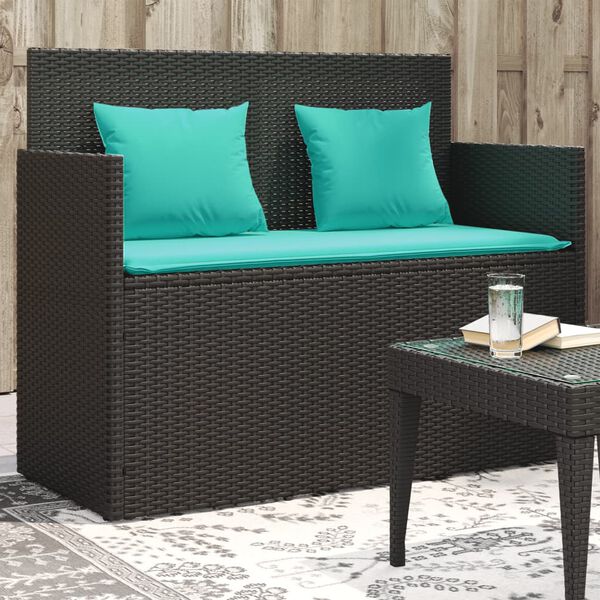 vidaXL Garden Bench with Cushions Black Poly Rattan