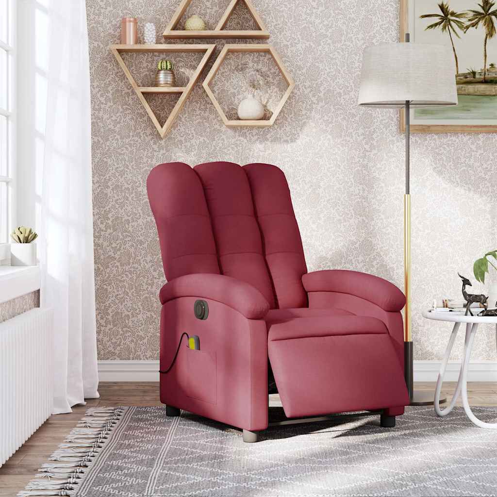 vidaXL Electric Massage Recliner Chair Wine Red Fabric