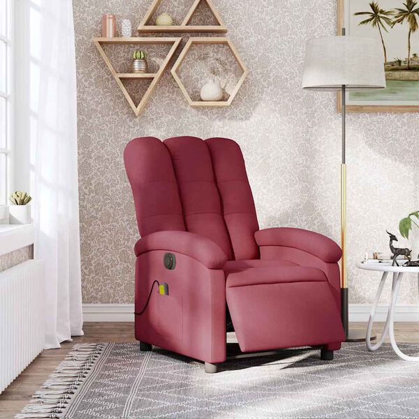 vidaXL Electric Massage Recliner Chair Wine Red Fabric