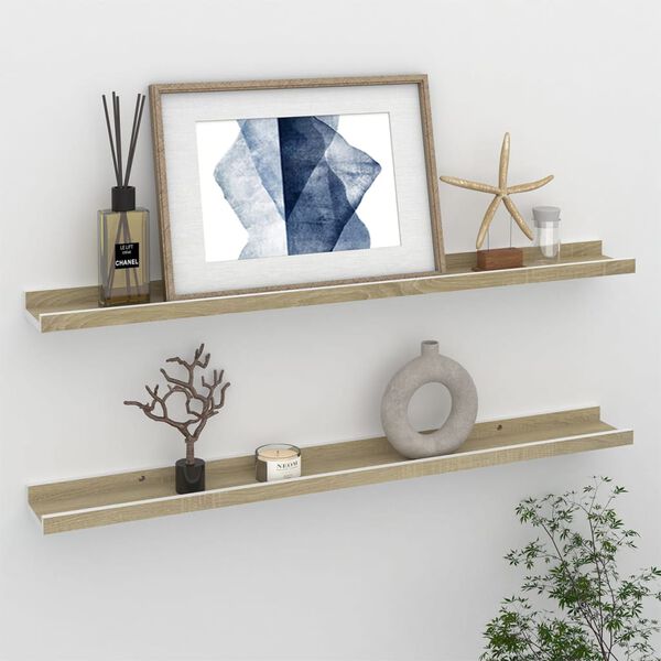 vidaXL Wall Shelves 2 pcs White and Sonoma Oak 80x9x3 cm
