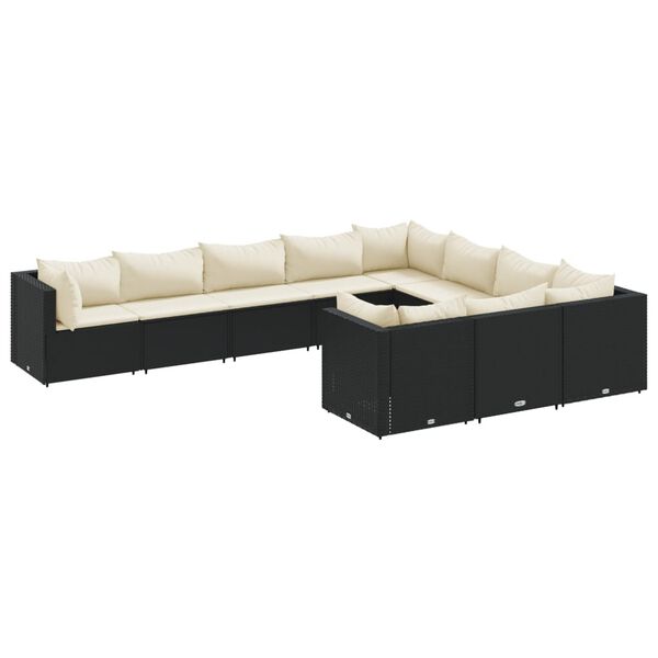 vidaXL 10 Piece Garden Sofa Set with Cushions Black Poly Rattan