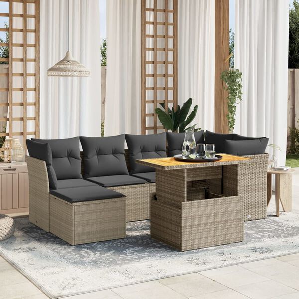 vidaXL 7 Piece Garden Sofa Set with Cushions Grey Poly Rattan