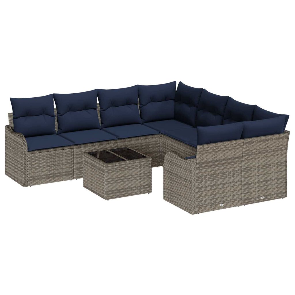 vidaXL 9 Piece Garden Sofa Set with Cushions Grey Poly Rattan
