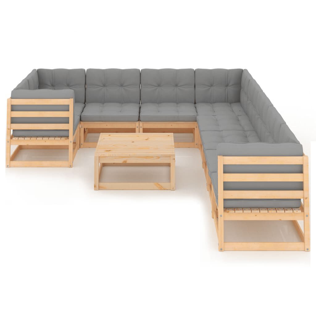 vidaXL 10 Piece Garden Lounge Set with Cushions Solid Pinewood