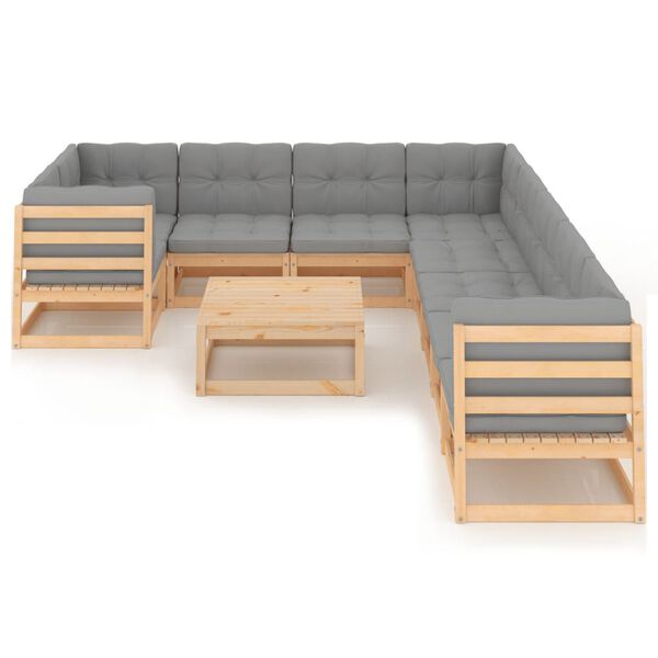 vidaXL 10 Piece Garden Lounge Set with Cushions Solid Pinewood