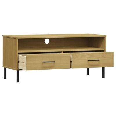 vidaXL TV Cabinet with Metal Legs Brown Solid Wood Pine OSLO