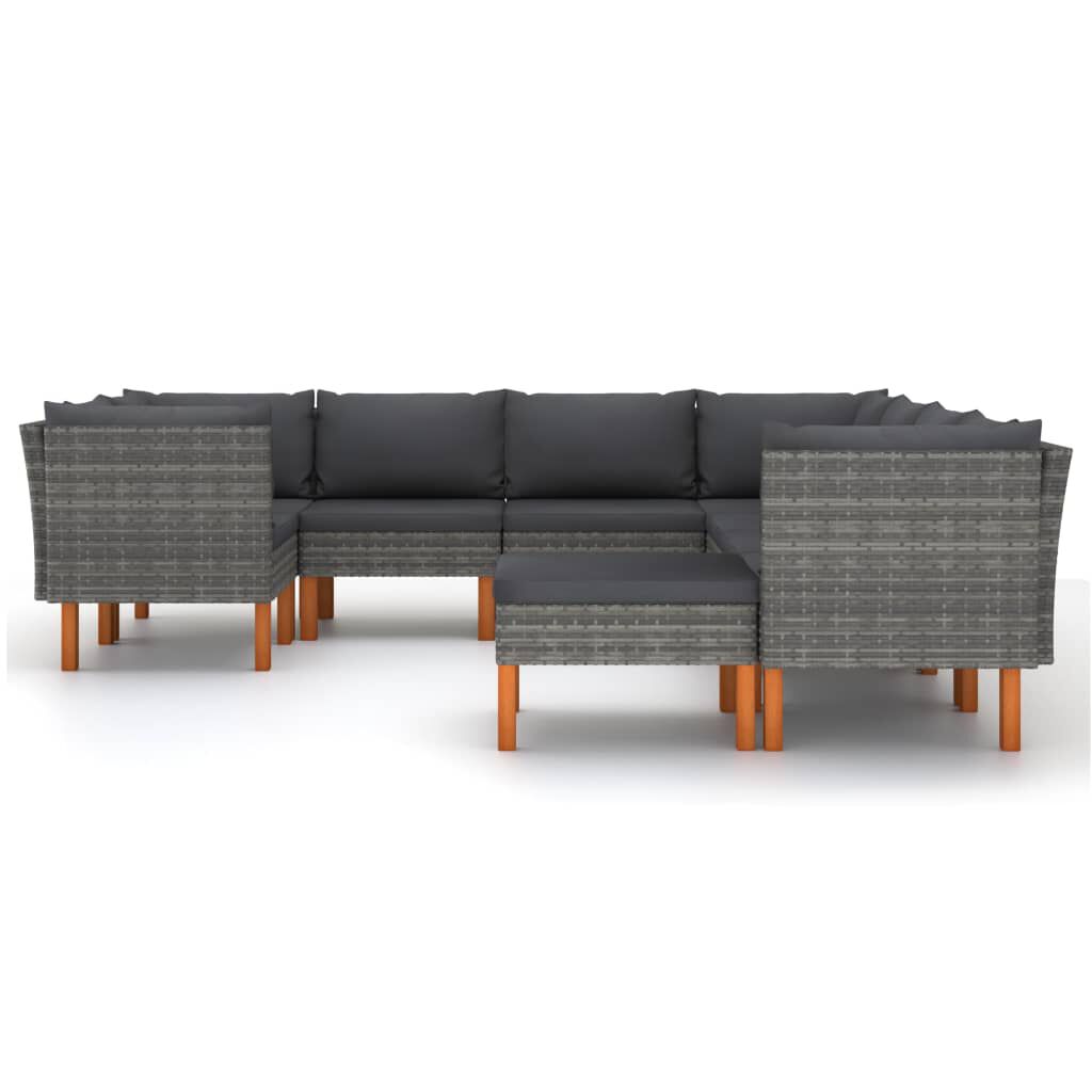vidaXL 9 Piece Garden Lounge Set with Cushions Poly Rattan Grey
