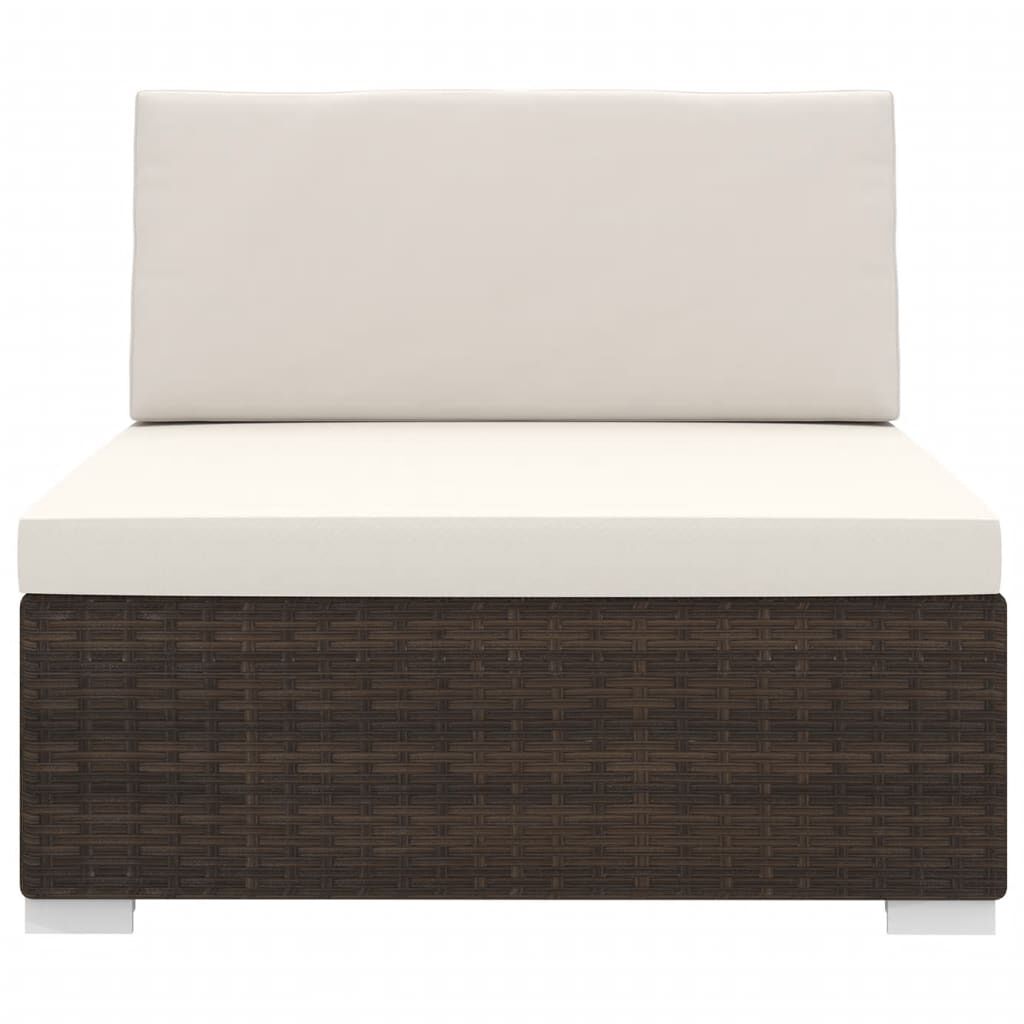 vidaXL Sectional Middle Seat with Cushions Poly Rattan Brown