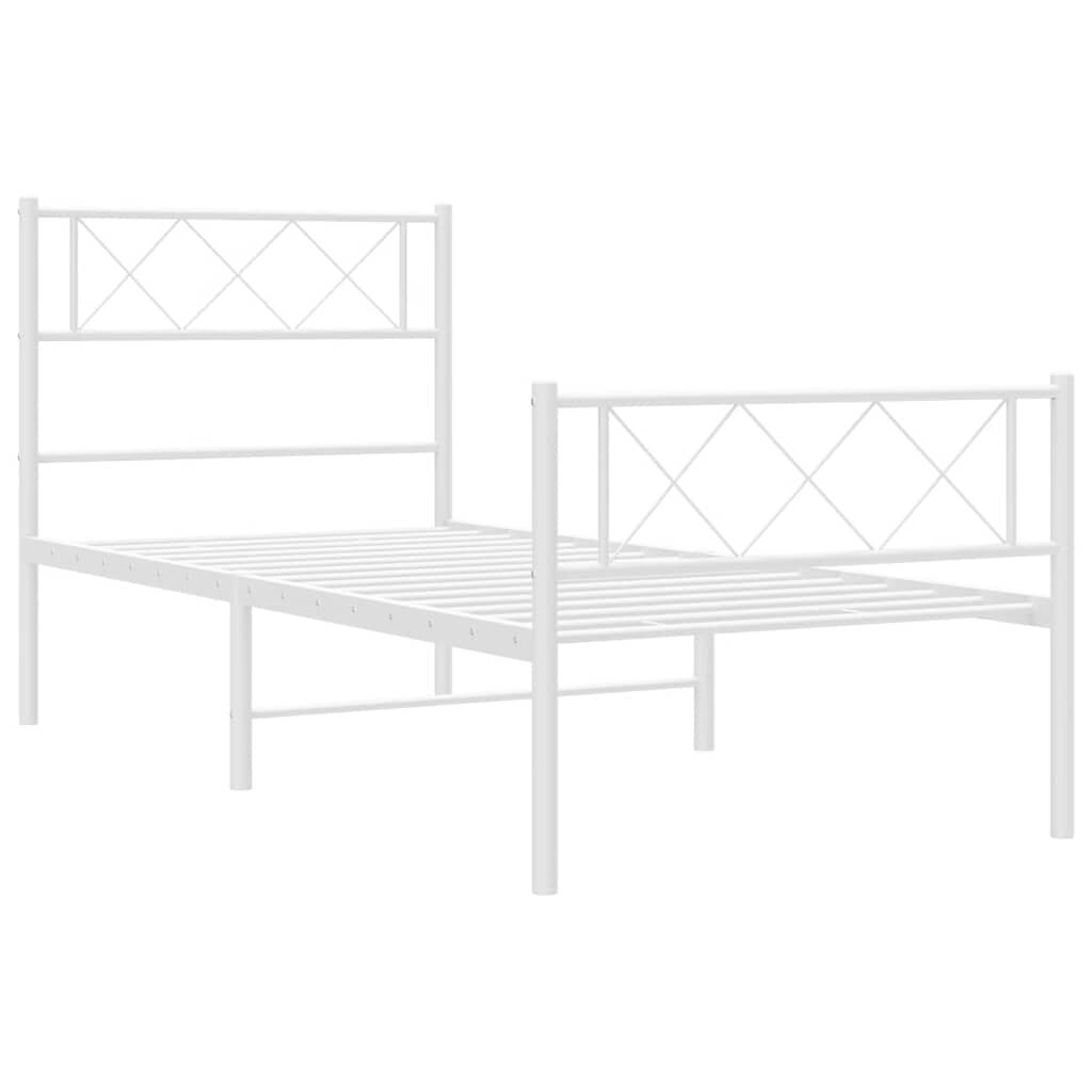 vidaXL Metal Bed Frame without Mattress with Footboard White 100x200cm