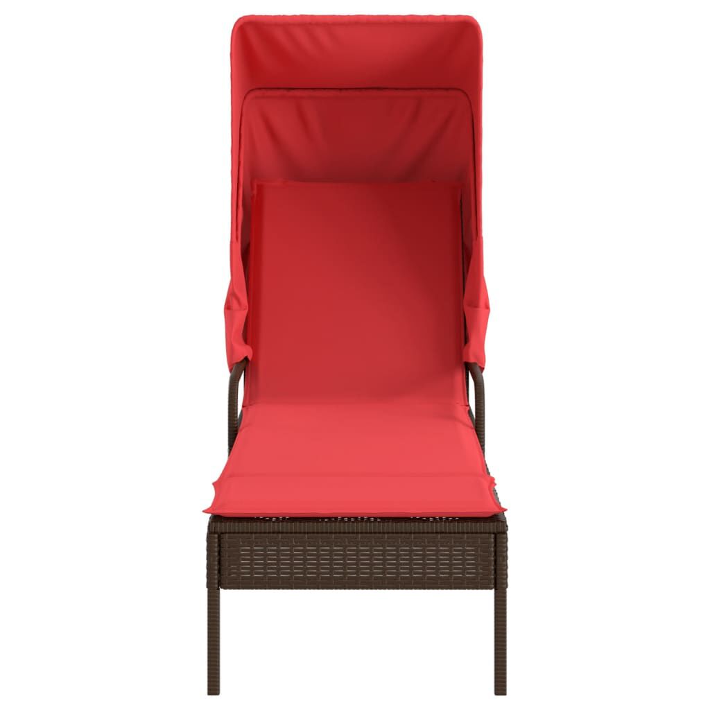 vidaXL Sun Lounger with Canopy and Table Brown Poly Rattan
