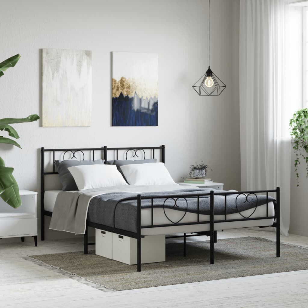 vidaXL Metal Bed Frame without Mattress with Footboard Black 150x200cm