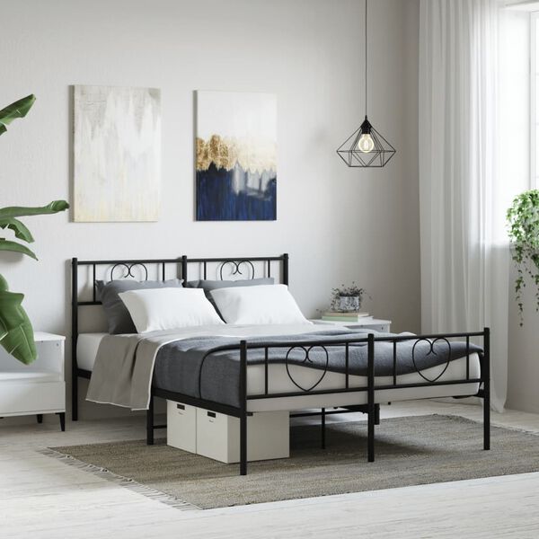 vidaXL Metal Bed Frame without Mattress with Footboard Black 150x200cm