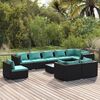 vidaXL 10 Piece Garden Lounge Set with Cushions Poly Rattan Black