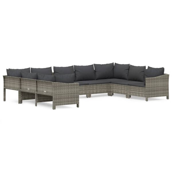 vidaXL 9 Piece Garden Lounge Set with Cushions Grey Poly Rattan