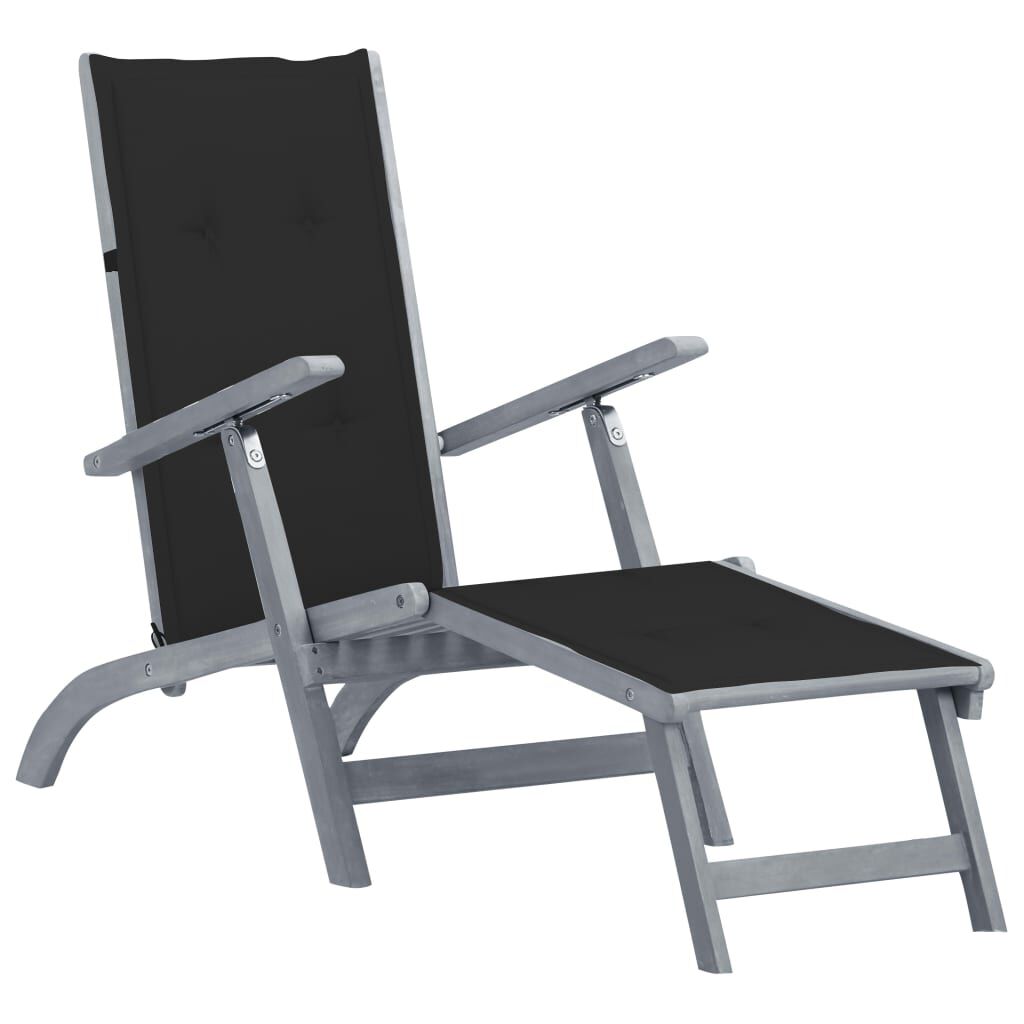 vidaXL Outdoor Deck Chair with Footrest and Cushion Solid Acacia Wood