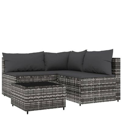 vidaXL 4 Piece Garden Lounge Set with Cushions Grey Poly Rattan