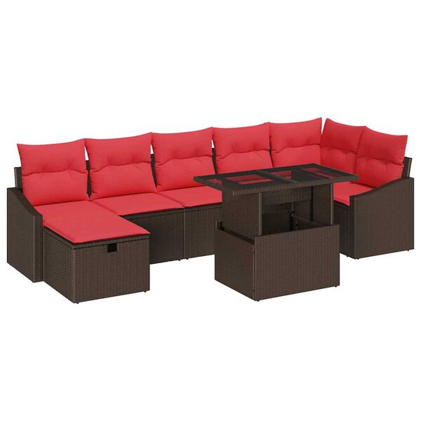 vidaXL Garden Sofa Set with Cushion 8 pcs Brown Poly rattan