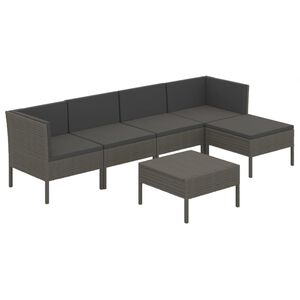 vidaXL 6 Piece Garden Lounge Set with Cushions Poly Rattan Grey