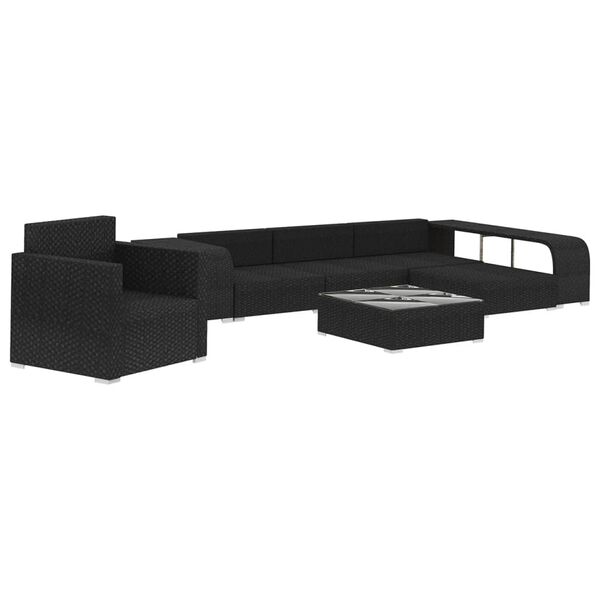vidaXL 8 Piece Garden Lounge Set with Cushions Poly Rattan Black