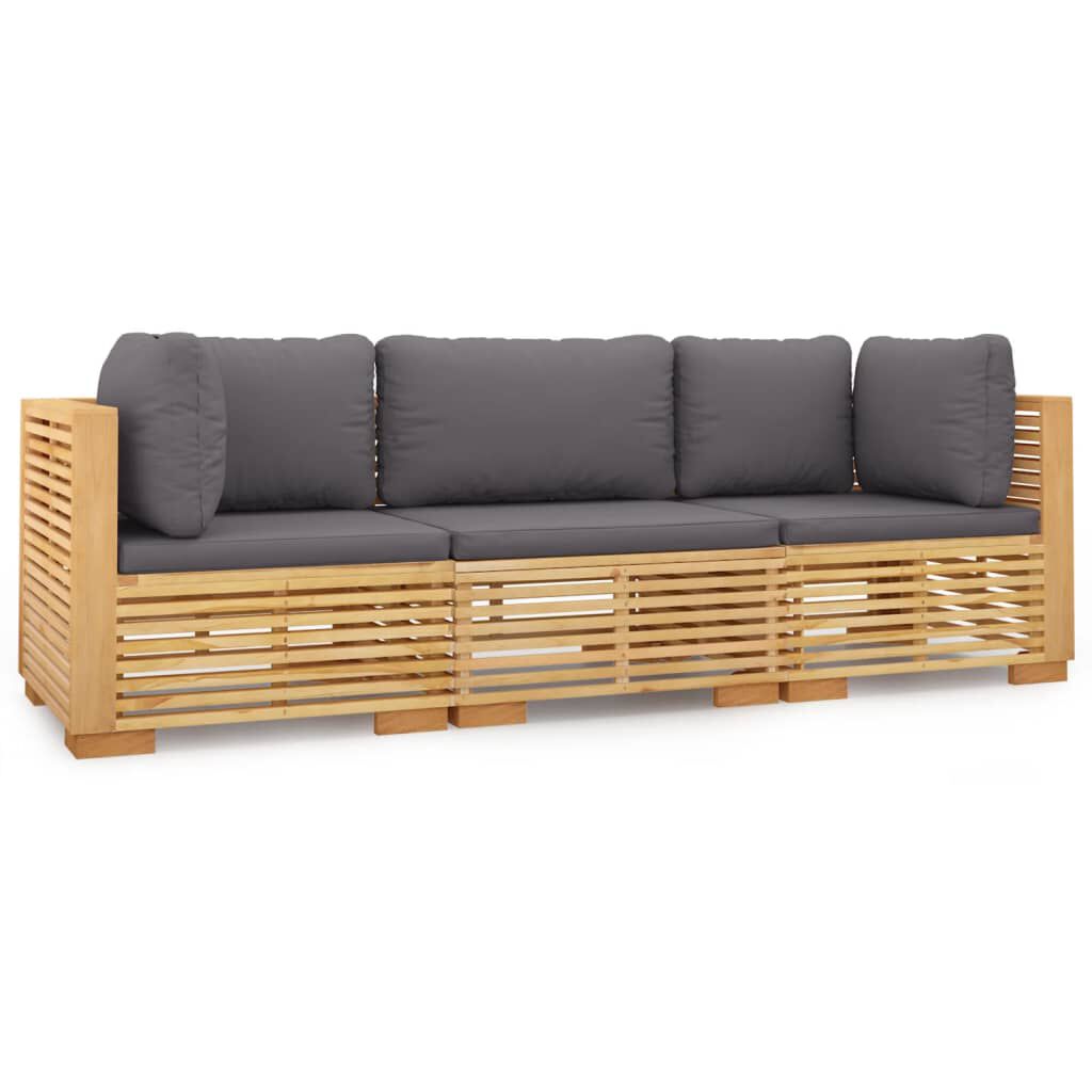vidaXL 3 Piece Garden Lounge Set with Cushions Solid Wood Teak
