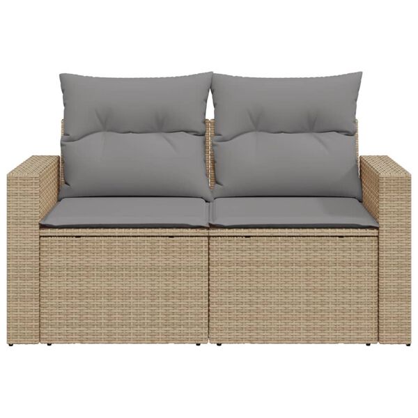 vidaXL Garden Sofa with Cushions 2-Seater Beige Poly Rattan